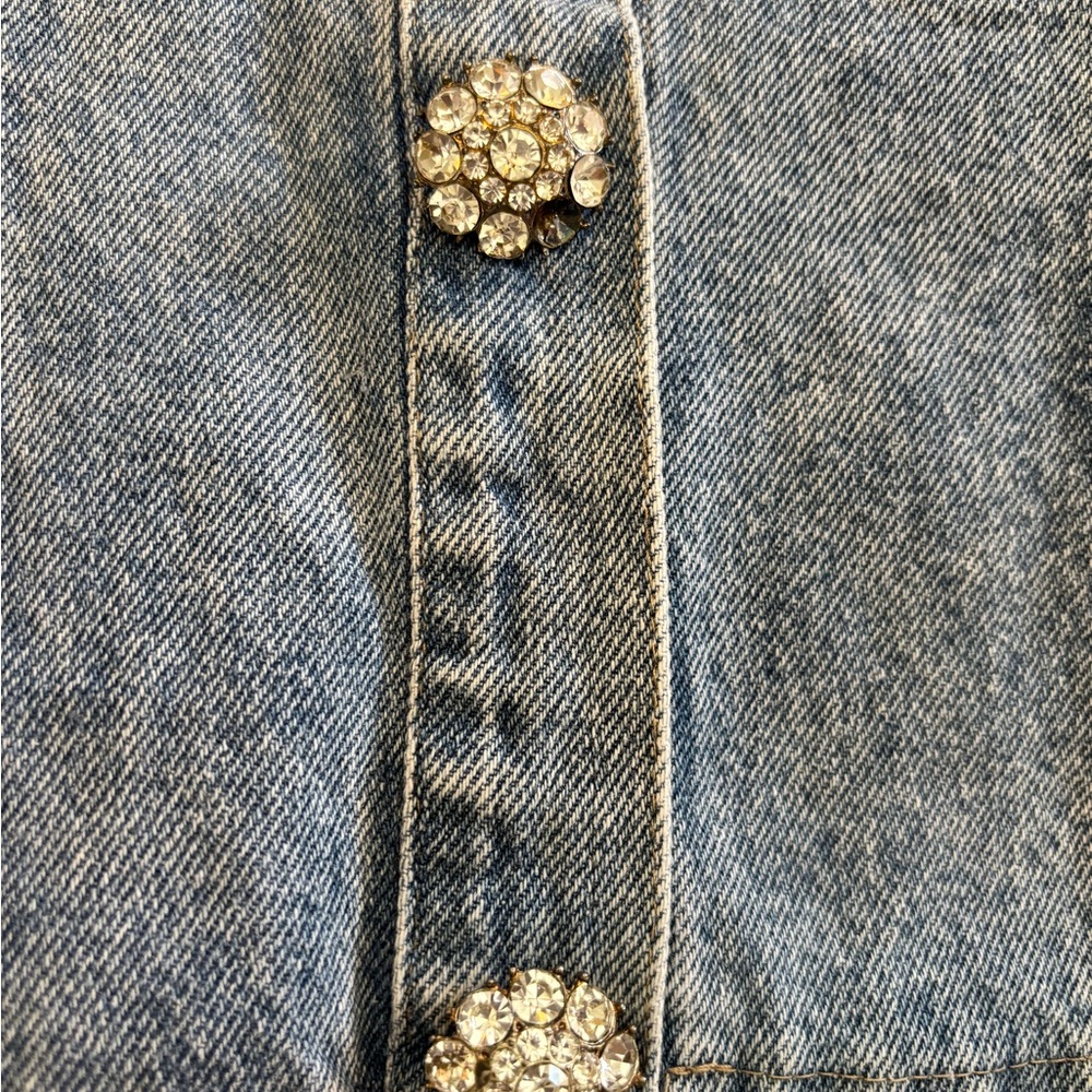Denim Corset Top with Rhinestone Buttons - Picture 6 of 7